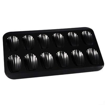 Nonstick Madeleine Pan 12-cup Heavy Duty Shell Shape Baking Cake Mold Tray (Black)