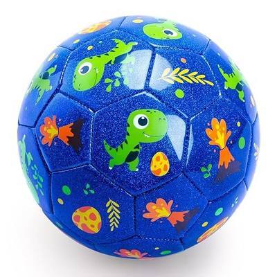 INPODAK Size 2 Soccer Ball for Toddler, Kids Soccer Ball Dinosaur Blue | Toddler Soccer Ball Size 2 for Little Kids, Indoor & Outdoor Play Ball with Pump and Mesh Bag,Great Gift for Birthday Party