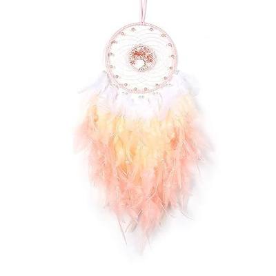 Dreamlike Pink Tree of Life Dream Catcher Wall Decor for Adults Wall Decor | Handmade Feathers Dreamcatchers with Healing Crystal Stone,Wall Hanging for Girls Bedroom Living Room Wedding Party Gifts