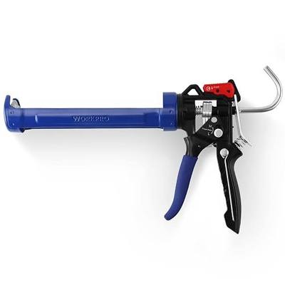 WORKPRO Caulking Gun, Hand Caulk Gun with Adjustable 9:1&18:1 Thrust Ratio | Less-Dripping Regulating, Sealant Silicone Gun with Comfort Grip, Smooth Round Rod for 10oz Caulk Tubes