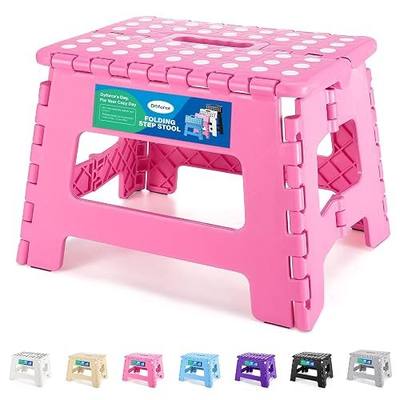 Dyforce Kids Step Stool 9 Inch, 300lbs Folding Step Stool for Toddler | Step stool Pink,Anti-slip Heavy Duty Stool with Handle, Lightweight Foldable Foot Stool for Bathroom Kitchen Bedroom Outdoor