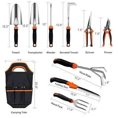 Garden Tool Set, 10 PCS Stainless Steel Heavy Duty | Soft Rubberized Non-Slip Ergonomic Handle, Storage Tote Bag, Gifts for Women and Men