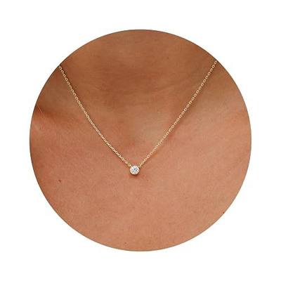 Galis Dainty Necklace - Silver, Gold Plated 18" Choker for Women with Dainty Small Round Faux Diamond Necklace Pendant, Necklaces Women with CZ Solitaire Lobster Clasp, Minimalist Gift