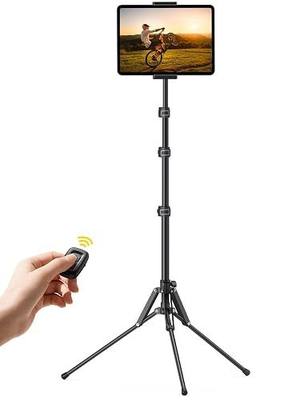 Lamicall Tablet Floor Tripod Stand - 64.9" Tablet Holder Mount with Adjustable Height for Watching, Bluetooth Remote, for 4.7-13" iPad Pro 12.9 11 10.5 Mini, Air, iPhone, Galaxy Tabs