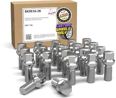 Wheel Accessories Parts 20 Pcs M14 x 1.5 Thread Ball Seat Lug Bolt Chrome Finish 28mm Shank Length 17mm Hex fits Mecedes-Benz C-Class EQB-Class EQE-Class GLA-Class GLB-Class SL-Class