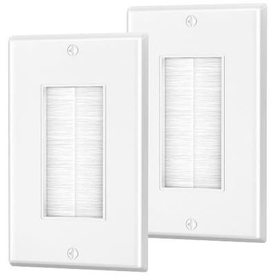 Brush Wall Plate, Single Gang Wall Plate Cable Pass Through for Low Voltage Wires, Cord Hider for Wall Mount TV, 2-Pack, White