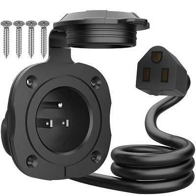 PAULINN Shore Power Inlet Plug 15 Amp, 125V NEMA 5-15 AC Power Inlet Port Plug w/Integrated 18" Extension Cord and Waterproof Back Cover, 2 Pole 3-Wire Shore Power Plug for RV, Truck, Boat, Generator