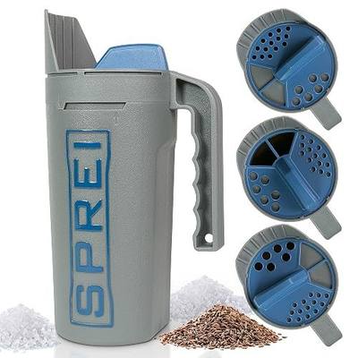 Spot Spreader 80 oz Handheld Shake Dispenser for Salt, Seed, Grass and Garden Multiple Sized Openings for a Variety of Uses | Multiple opening sizes dispense grass seed, de-icer, garden products, fertilizer, and other granular materials
