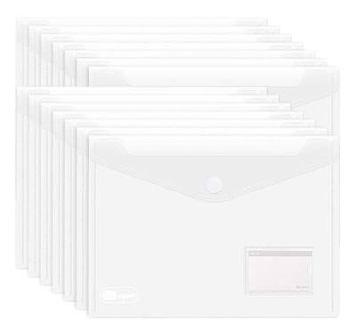 ABSOFINE 25 Pack Transparent Plastic Envelope Folders, A4 Letter Size, 100% Clear, Hook & Loop Closure, Label Pocket, Easy Storage