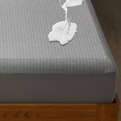 Bedecor Twin Size Mattress Protector Waterproof Mattress Cover 39"×75",Stripe Mattress Sheet Stylish Soft,Deep Pockets to 18" Grey