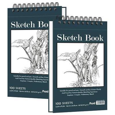 Fuxi Small Sketch Book 5.5 x 8.5, 2-Pack Top-Spiral Sketch Pads, 200 Sheets | Small Sketchbook, 100 Sheets Each, 68lb/100gsm Mini Drawing Paper; Portable Travel Drawing Pad for Kids, Beginners & Artists.
