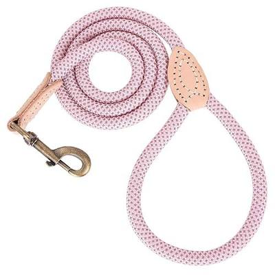 Mile High Life Dog Leash with Genuine Leather Connection, Reflective | Rope Leash, Heavy Duty 360° Swivel Metal Clasp, for Small Medium & Large Dogs Walking (Pink, 48 Inch-1/2)