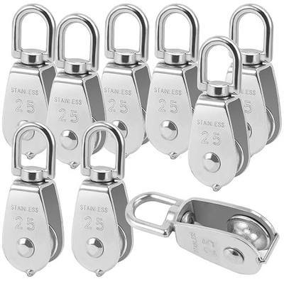 ZOENHOU 10 Pack 330 Lbs M25 Single Pulley Block, 304 Stainless Steel Single Pulley Roller with Rotatable 360°Pulley and Rings, Heavy Duty and Smooth Rope Pulley Block for Rope Lifting