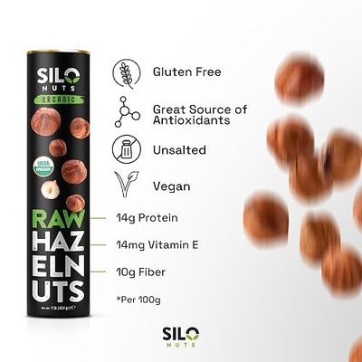 Berrilys Natural Raw Hazelnuts, 454 grams, Whole, Non-GMO, Rich in Fiber, Turkish Origin, Natural with Skin, Great for Snacking, Baking, Cooking and More.