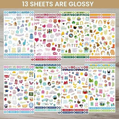 bloom daily planners Monthly Celebrations Planner Stickers for Calendar Decorating, Planning, Scrapbooking - Holiday, Seasonal, & General Events (14 Sheets, 1,100+ Stickers per Pack)
