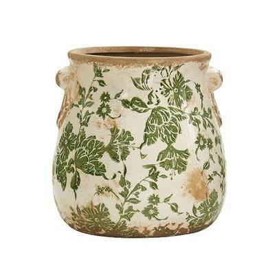 Nearly Natural 6.5 in Tuscan Ceramic Green Floral Scroll Decorative Vase | Quality Ceramic, Indoor Home Decor, Ideal for Centerpieces, Tables, Small Flower Vases
