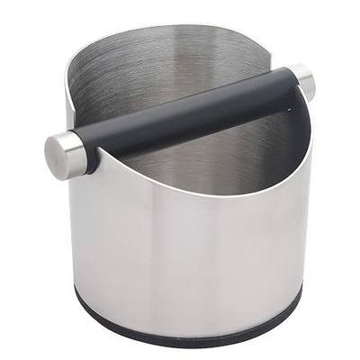 DIBTSA Espresso Knock Box, Stainless Steel Coffee Grounds Knock Box, With Removable Knock Bar and Non-Slip Rubber Base (Silver)