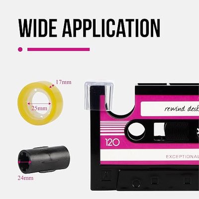 Aobopar Cute Pink Tape Dispenser Desk Organizer, Retro Cassette 80'S Pen Holder