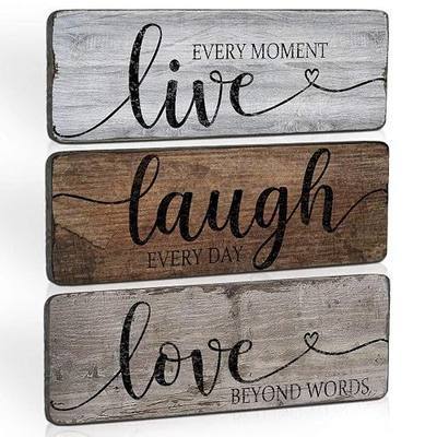 TIANCENTRAL H Rustic Home Decor Signs Live Laugh Love Quotes Inspired Wood Hanging Sign for Living Room Bedroom Bathroom Front Door Hallway Office Wall Decor 3-Pack