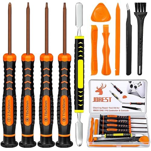 JOREST Repair Kit for Xbox One/360/X PS4 PS3 PS5, PH0 T6 T8 T10 Torx Security Screwdriver, Crowbars,Tweezers, Cleaning Tool for Controller and Console
