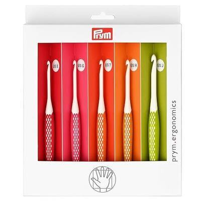 Prym Ergonomics Crochet Hook Set, Small (E, G, 7, H, J) | Ergonomic Crochet Hooks for Smooth Stitches, Even Tension, & Reduced Hand Fatigue for Beginners & Experienced Crocheters