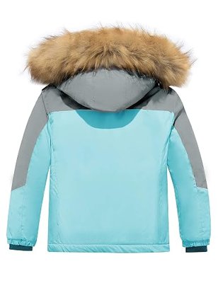 Skieer Girl's Waterproof Ski Jacket Fleece Winter Snow Coat Windproof Outdoor Raincoat With Detachable Hood