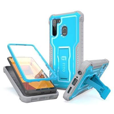 FITO for Samsung Galaxy A21 Case, Dual Layer Shockproof Heavy Duty Case with Screen Protector for Samsung A21 Phone, Built-in Kickstand (Blue)