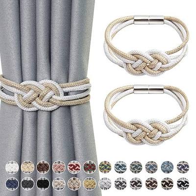 NICEEC 2 Pack Strong Magnetic Curtain Tiebacks Upgrade Nordic Simple Style Drape Tie Backs Double Color Weave Rope Knot Decorative Curtain Holdbacks for Home & Office Window Drapery (Beige & White)