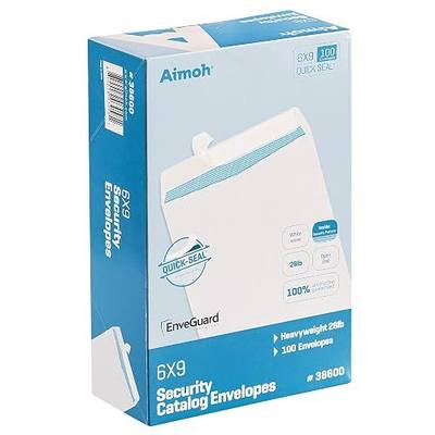 Aimoh 100 6 x 9 Self-Seal Security White Catalog Envelopes - 28lb, 100 Count, Security Tinted, Ultra Strong Quick-Seal, 6x9 inch (38600)
