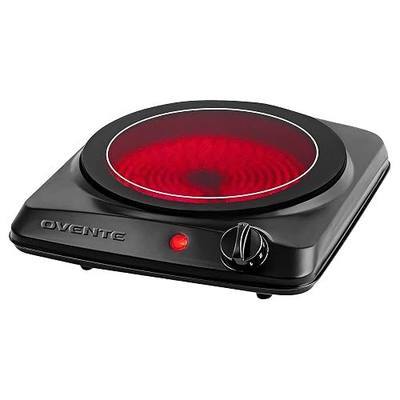 OVENTE Countertop Infrared Single Burner, 1000W Electric Hot Plate with 7” Ceramic Glass Cooktop, 5 Level Temperature Setting & Easy to Clean Base, Compact Stove for Home Dorm Office, Black BGI101B | 7” Ceramic Glass Cooktop, 5 Level Temperature Setting & Easy to Clean Base, Compact Stove for Home D