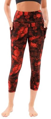 PERSIT Women's High Waist Yoga Pants with Pockets Capri Leggings for Women Elastic Tummy Control Workout Running Leggings