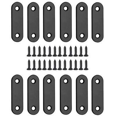 Jiozermi 12 Pcs Straight Brace 2" x 0.6", Matte Black | Stainless Steel, Flat Bracket, Mending Joining Plates, For Wood, Board, Bed Frame, Furniture & Shelves