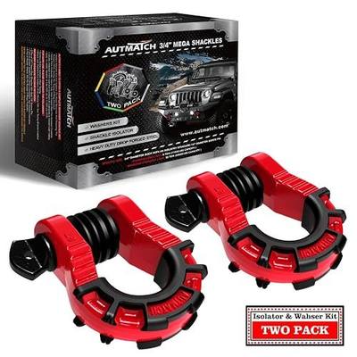 AUTMATCH D Ring Shackles 3/4" Mega Shackle (2 Pack) 68,000Ibs Break Strength - Heavy Duty Clevis Shackle 7/8" Screw Pin & Isolator Washer for Tow Strap Winch Off Road Vehicle Recovery, Red & Black