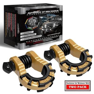 AUTMATCH 3/4" Mega D Ring Shackles (2-Pack) - 68,000 lbs Break Strength | Heavy Duty Clevis Shackle with 7/8" Pin & Isolator Washer Kit for Tow Strap, Winch, Towing & Off-Road Vehicle Recovery, Gold