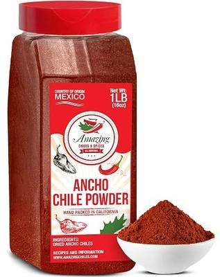 Ancho Chile Powder 1LB - Bulk Ground Mild Dried Chili Pepper Mexican Spice | Sweet smoky ground poblano for mole, enchilada sauce, tacos, rubs & marinades. All natural, no fillers. Resealable bag.
