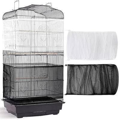 Shappy 2 Pieces Adjustable Bird Cage Seed Catcher Birdcage Cover Nylon Mesh Netting Soft Skirt Guard for Parrot Parakeet Macaw Round Square Cage(78 x 14.6 Inch in Circumference and Width,White, Black)