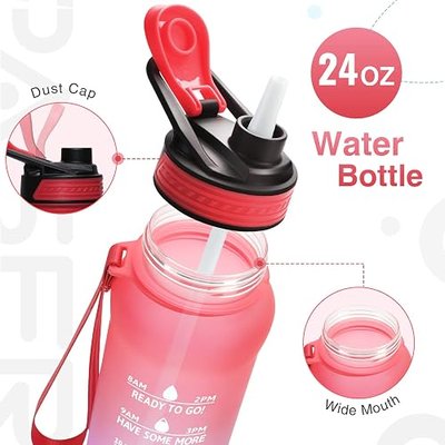 PASER 24/32 oz Motivational Water Bottle with Time to Drink, Removable Straw & Time Marker, Tritan BPA-Free, Flip Lid Fast Flow & Leak Proof Water Jug for School, Office, Fitness, Outdoor Sports…