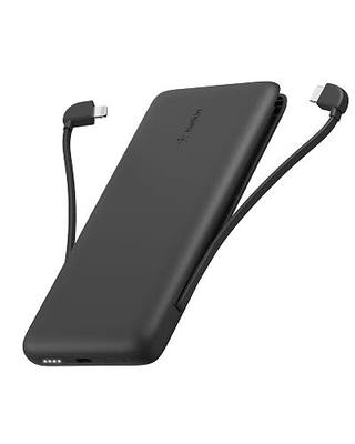 Belkin Portable Charger Power Bank for iPhone/Android (10,000mAh), 23W Battery Pack with Integrated USB-C, Lightning Cables, Pass-Through Capability, Charge 2 Devices at Once, Phone Charger Power Bank
