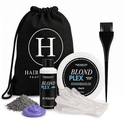 Hair Bar NYC Blond Plex 10X Lightener + 30 Volume Violet Developer Kit – Dust-Free Charcoal Bleach Powder (50g / 1.76 oz) + Anti-Brass Developer (120 ml / 4.06 fl oz) – Bond-Building Formula