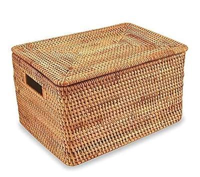 Rattan Basket with Lid, 15.3"×11.4"×9.5", Handwoven Storage | Handwoven from natural rattan | Durable & sturdy lid | Stackable design | Ages beautifully over time
