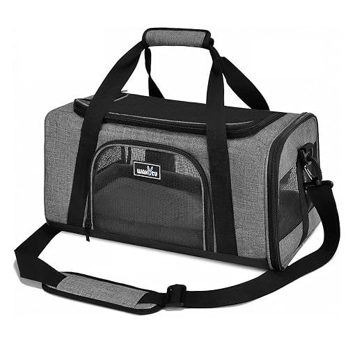 Wakytu TSA & Airline Approved Soft Pet Carrier for Cats/Dogs,17.7x11x8.3 | 3 entrances & 5 vents, waterproof rip-stop, anti-escape locks, padded strap,plane underseat,cat dog carrier