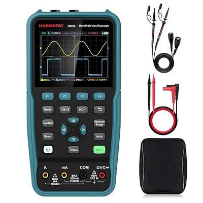 HANMATEK Handheld Digital Oscilloscope 50Mhz Bandwidth with 2 Channels HO52 3.5" TFT Mini Oscilloscope, 2 in 1 Oscilloscope and Multimeter, Backlit Screen, Auto-Calibration Function, Memory Function