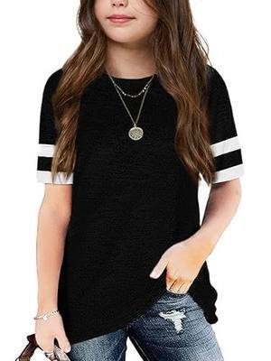 Batermoon Girl's Striped Short Sleeve T Shirts Crewneck Loose Fit Tunic Top