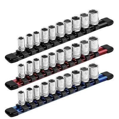 ARES 60077 1/4-In Multi-Color Socket Rail 9.84-In | Part No. 60077; Includes Red, Blue, and Black Rails; Each Aluminum Rail Stores up to 10 Sockets