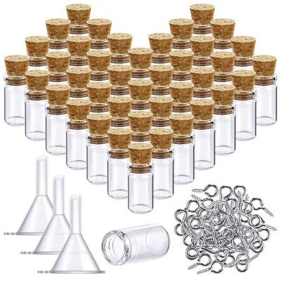 Yungyan 50 Pieces Small Mini Glass Bottles Jars with Cork Stoppers Set, Tiny Cork Glass Bottles with Eye Screws and Small Funnel for Decoration, Art Crafts, DIY Projects, Party Favors (0.5ml)