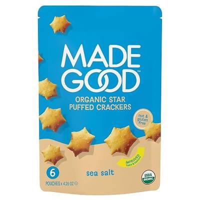 MadeGood Star Puffed Crackers, Sea Salt, 6 Bags (4.26oz Each) Gluten Free and Organic, Healthy Snacks