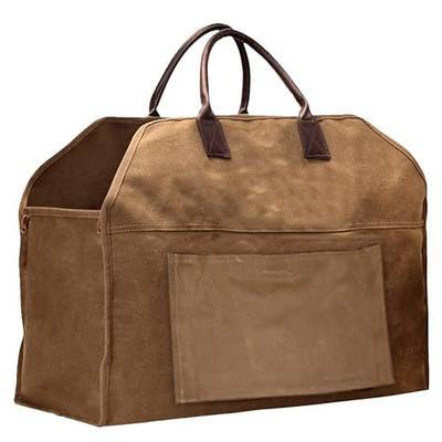 Canvas Log Carrier for Firewood - Heavy Duty Tote Bag - 20oz Waxed Firewood Bag - Water-Resistant, Fireplace Log Carrier & holder, Flexible Canvas Wood Bag