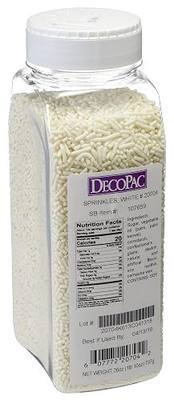 DecoPac White Sprinkles | Extra Large 26oz Pack | Cake Sprinkle Mix, Fancy Sprinkles For Cake Decorating, Handheld Container, Candy Sprinkles, Cake Sprinkles - White