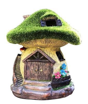 Solar Gnome Grass-Roof Mushroom Garden House, Outdoor Gnome House Figurine with Solar Lights, Little Garden Cottage Figurines