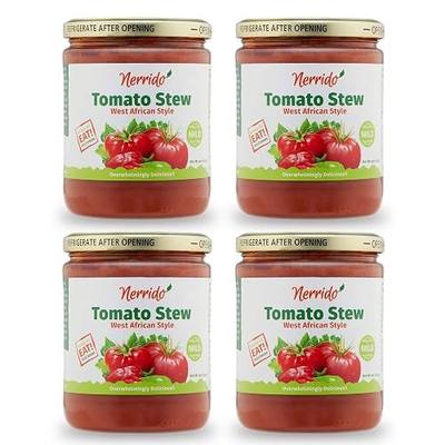 Nerrido Canned Tomato Stew & Jollof Rice Red Sauce, African Style Pasta Sauce with Vegetables and Spices 16oz (454g) (Mild, 4 Pack)